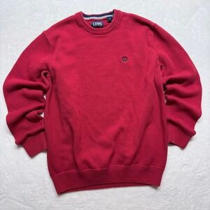 Chaps Men Red‎ Crew Neck Long Sleeve Sweater Knit Logo Size LT LG